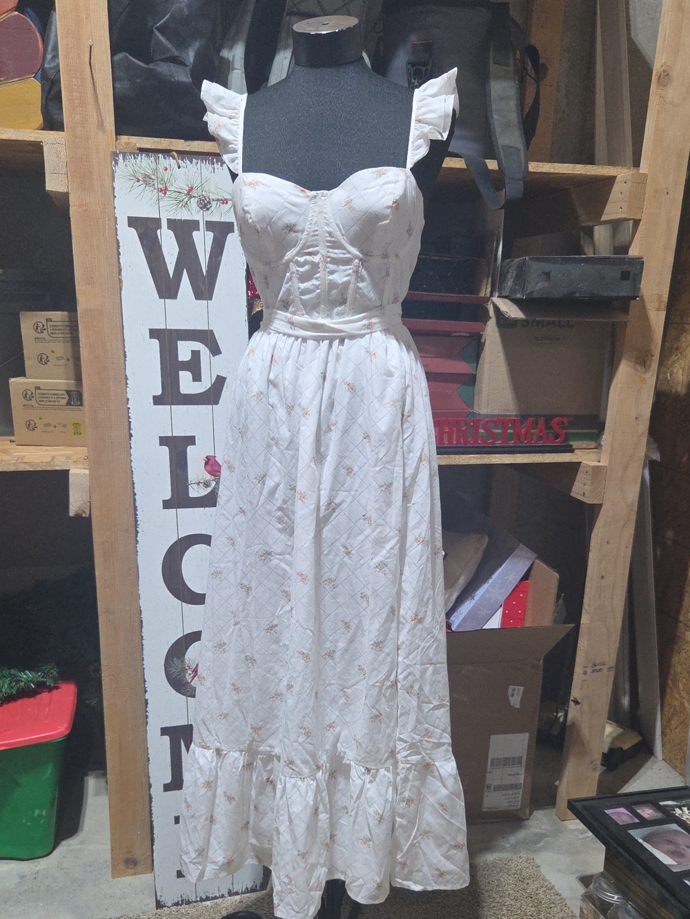 White Floral Ruffle Maxi Dress